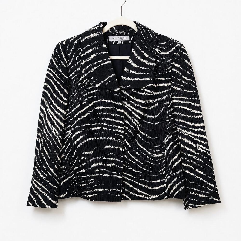 Anne Klein Silk Wool Zebra Print Textured Blazer Career Jacket 12
